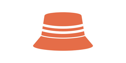 Fototapeta premium Orange bucket hat icon with horizontal stripes is essential headwear for summer outdoor activities and casual sun protection fashion.