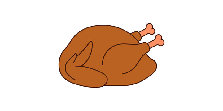 Roasted whole turkey icon with golden brown crispy skin for traditional holiday feast thanksgiving dinner or restaurant culinary themes.