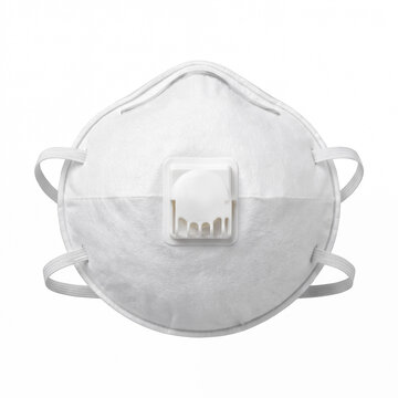 Generic white N95 particulate dust mask respirator with exhalation valve isolated on white.