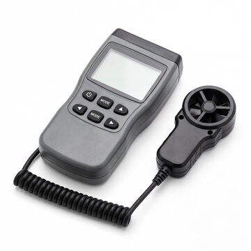 Generic handheld digital wind speed air velocity anemometer meter isolated on white.