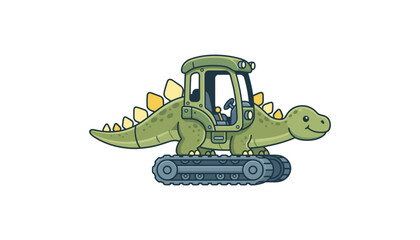 Cute cartoon dinosaur excavator vehicle vector illustration for kids isolated on a white background for children graphic design © Ruma
