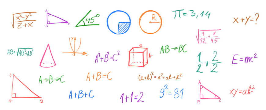 Math Equations Crayon Chalk Drawing on Blackboard PNG Transparent