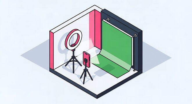 Mobile phone photography setup with mirror and tripod for video content creation indoor studio lighting setup