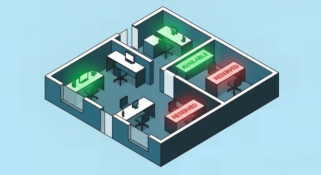 Office space room availability and reservation layout plan for real estate interior design visualization