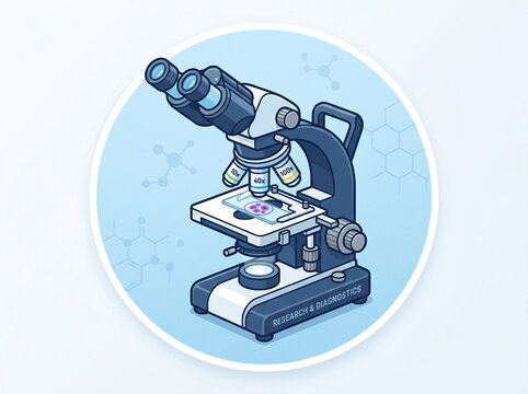 A detailed scientific microscope vector illustration for medical research and laboratory diagnostics
