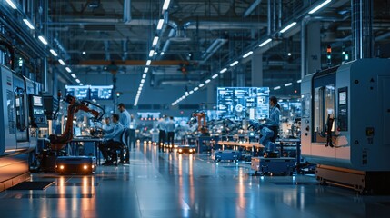 Fototapeta premium Engineers in Futuristic Automated Smart Factory