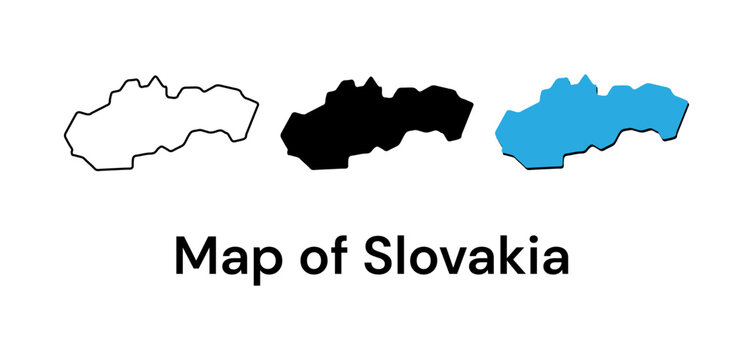 Three variations of slovakia country map in outline solid and blue style