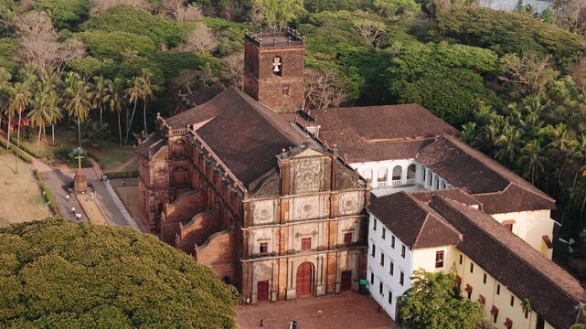 Aerial view of the basilica of bom jesus in old goa, a famous unesco world heritage site in india