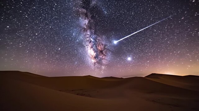 Vast Milky Way Galaxy Over Sandy Desert Dunes Under Starry Night Sky
