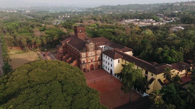 Aerial view of basilica of bom jesus in old goa, india, a unesco world heritage site with portuguese baroque architecture