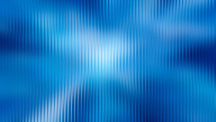 Fototapeta premium Abstract blue wavy glass texture with vertical ribbed pattern and soft light diffusion for background
