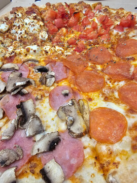 Variety of pizza slices with different toppings