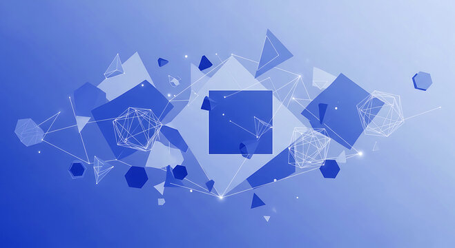 Modern abstract geometric polygon network with glowing connections and shapes