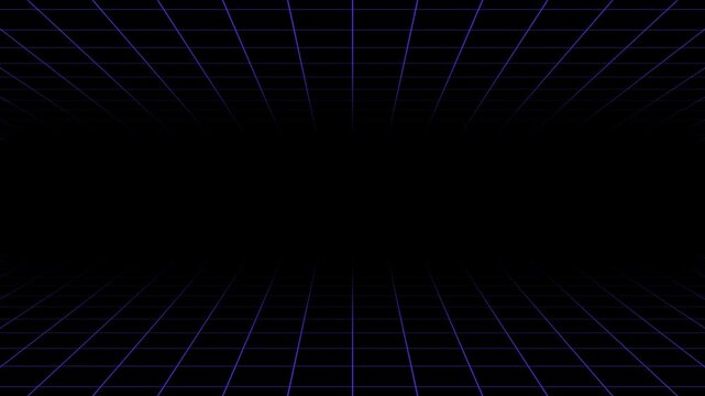 Retro synthwave purple neon grid horizon looped background .