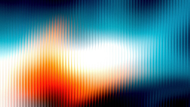 Abstract glowing light streaks in vibrant blue and orange hues through frosted glass texture