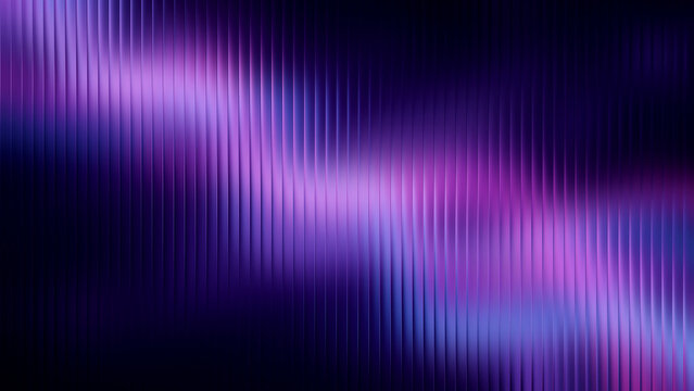 Abstract glowing purple and blue wavy light streaks across a dark ribbed background with bokeh