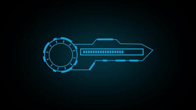 Futuristic blue HUD element displays a sleek loading bar and arrowhead graphic. Modern cyber layout highlights the HUD element. Tech interface powers the HUD element.