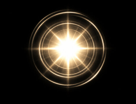 Golden lens flare PNG transparent overlay with radiant optical halo and starburst