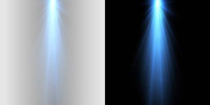 Blue glowing spotlight PNG overlay with luminous vertical light beam, on transparent background