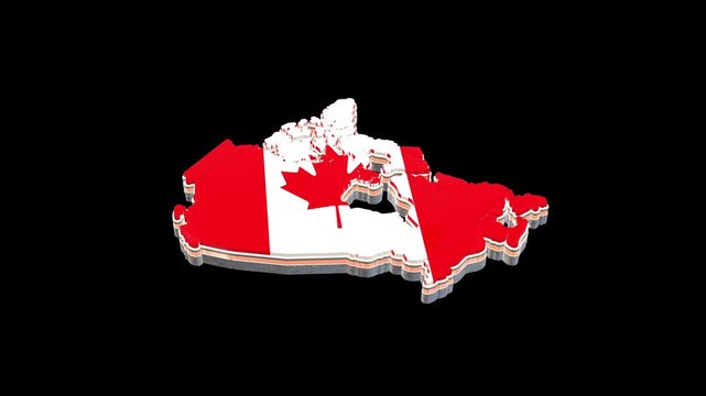 Canada 3d map with national flag texter animation on black background.