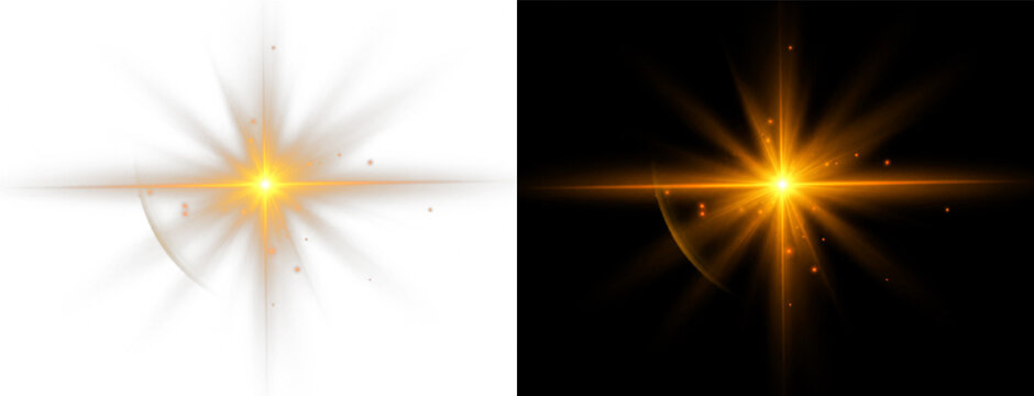 Golden glowing lens flare PNG overlay with radiant optical halo and starburst, on transparent background