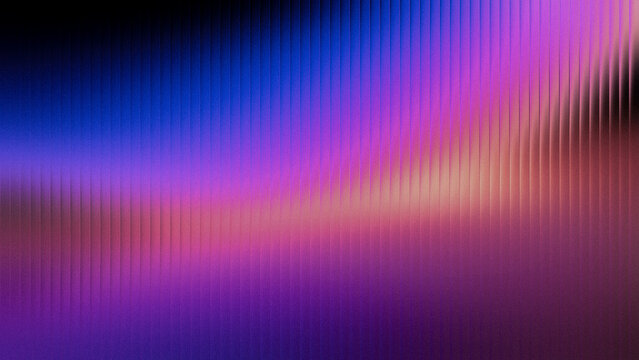 Abstract translucent ribbed surface with vibrant neon gradient glow in dramatic low light and bokeh effect