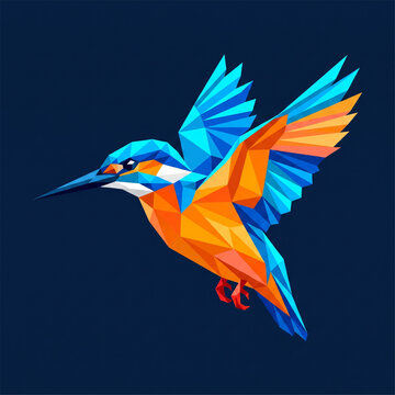 Low Poly Kingfisher Bird Flying Geometric Illustration