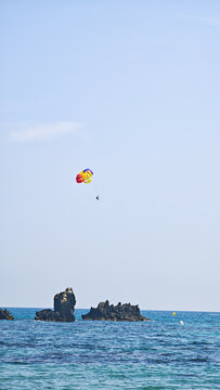 kite surfing on the sea. Place for text.