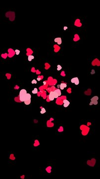 valentines day hearts confetti explosion isolated alpha channel animation,glowing heart romantic love vertical social media motion overlay design element