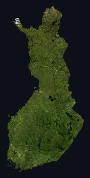 Finland Shaded Relief Map. Hillshaded physical terrain map illustration. Republic of Finland elevation, topography, and landforms.