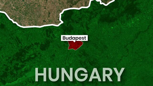 Budapest Hungary animated map showing capital city location motion graphic clip