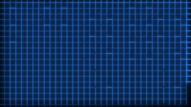 Grid pattern blue neon background animation displays vignette borders. Pattern blue neon grid layout provides seamless retro vector art. Background grid pattern is neat.