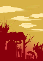 Fototapeta premium silhouette of a woman and fantasy creatures