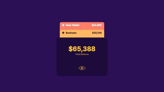 Digital wallet interface showing a total balance and multiple account savings