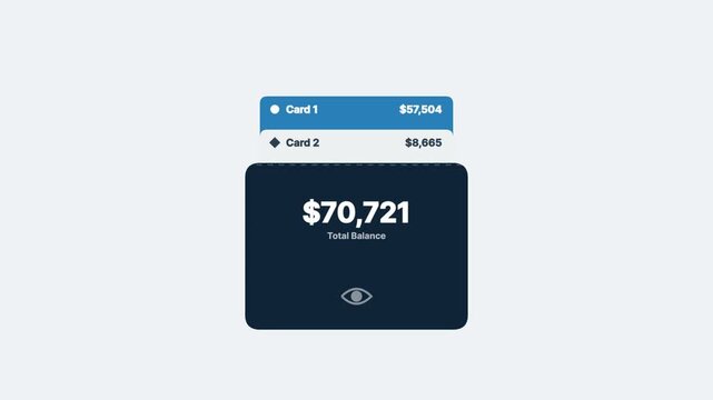 Digital finance interface showing total account balance and transaction cards