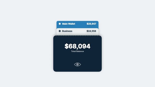 Digital wallet interface showing total balance and account transaction details