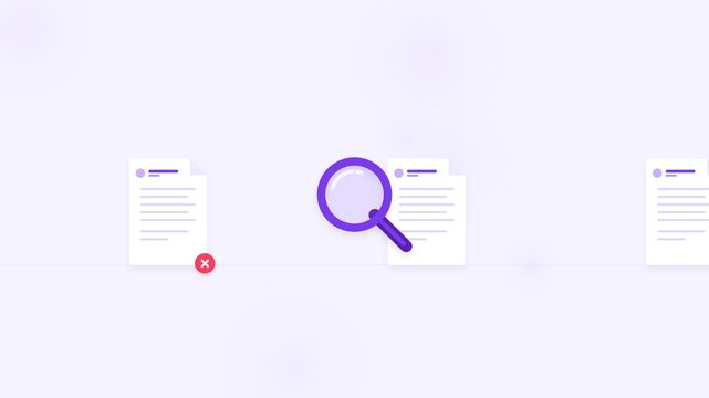 Magnifying glass examining document with check and cross symbols for validation