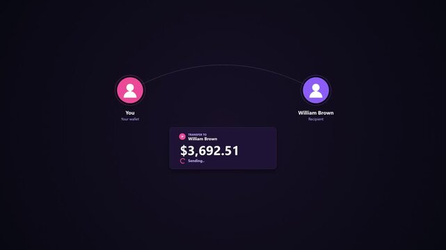 Digital money transfer interface showing successful transaction between users