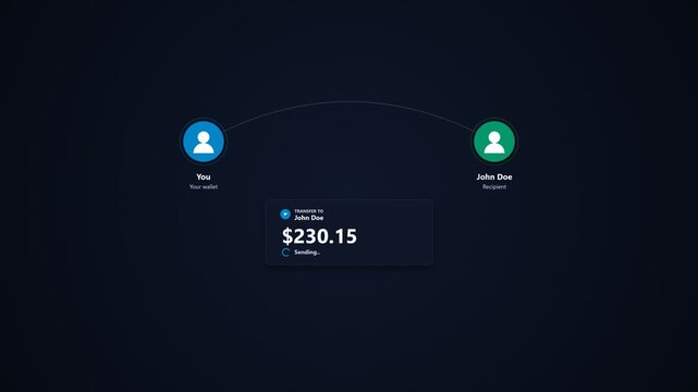 Digital money transfer interface showing successful transaction confirmation