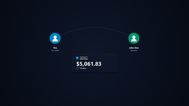Digital money transfer interface showing successful transaction between two users