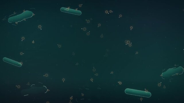 Antibiotic breaking down cell wall over dark background seamless loop