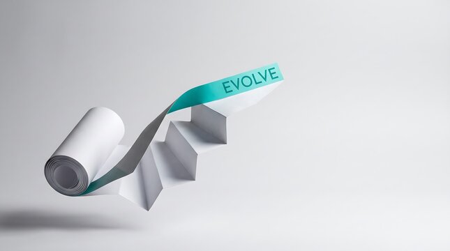 Paper scroll with evolve word forming a staircase
