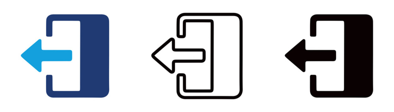 Multicolor Exit Door Icon Set with Filled and Outline Styles for Logout Sign Out Entrance Exit Access Control Navigation and User Authentication Isolated on Transparent Background