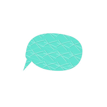 A teal speech bubble icon featuring a subtle geometric cross hatch pattern