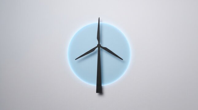 Wind turbine energy icon on blue circle background representing green power