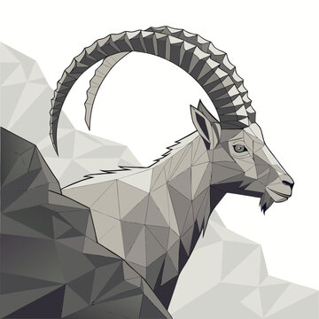 Majestic Mountain Goat Portrait in Polygonal Style