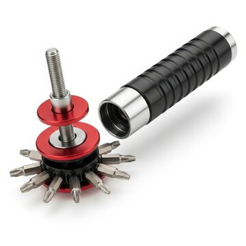 Close-up of drill bit and screwdriver set isolated on white background
