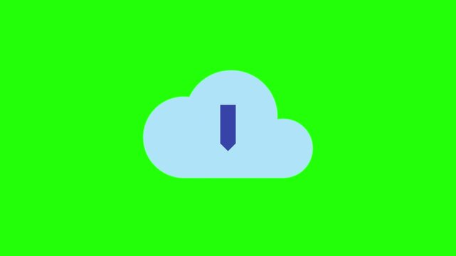 Blue cloud icon animation on green screen background for chroma key video editing.