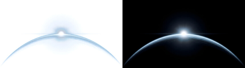 Earth Horizon glowing with bright sunrise light rising over the curved planet edge used in design with PNG, Transparent and Black Background Versions ready © Nyxthrasza
