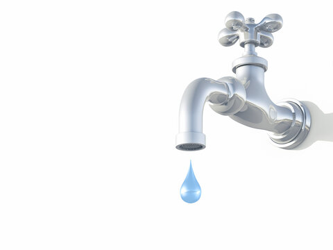 Tap with drop of water, 3d rendering